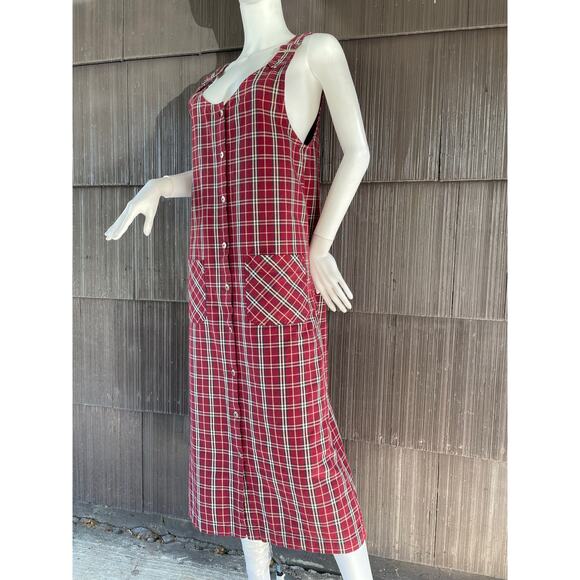 🔥VTG Mountain Lake Plaided Red Jumper Dress School Preppy Cottage Grunge Sz MP - Picture 3 of 9